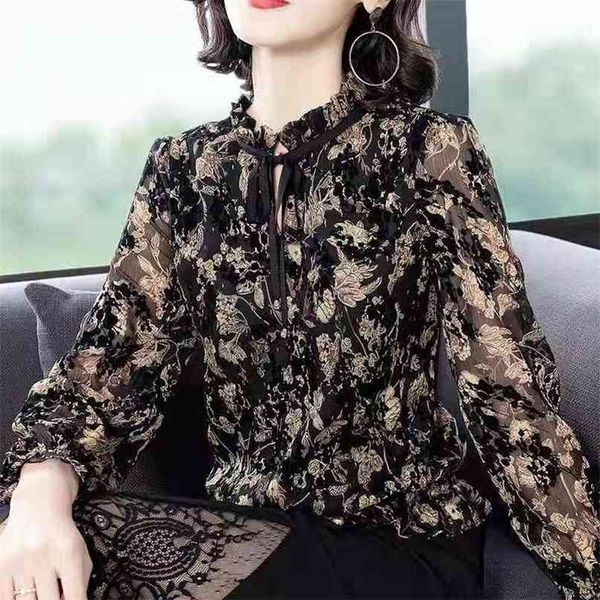 

lady floral print chiffon shirt women long sleeve spring and autumn fashion loose large size blouse s-6xl p222 210527, White