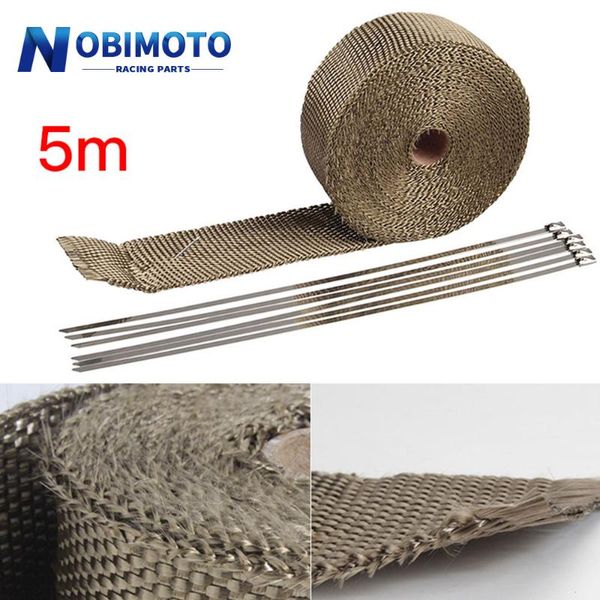 

motorcycle exhaust system 2.5cm*5m titanium/black heat wrap roll for fiberglass shield tape with stainless ties