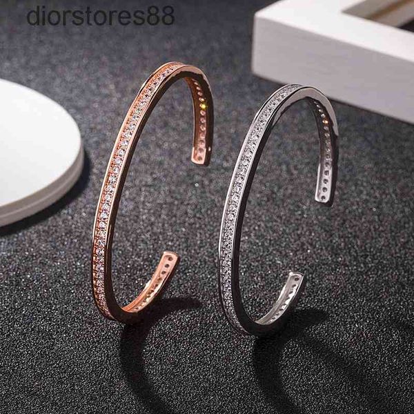 

bangles bracelet s925 sterling silver full diamond open single row arc fashion versatile accessories, Black