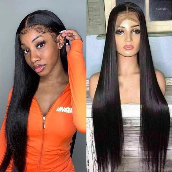 

36inches lace front human hair wigs brazilian straight frontal wig pre plucked 4x4 closure1, Black;brown