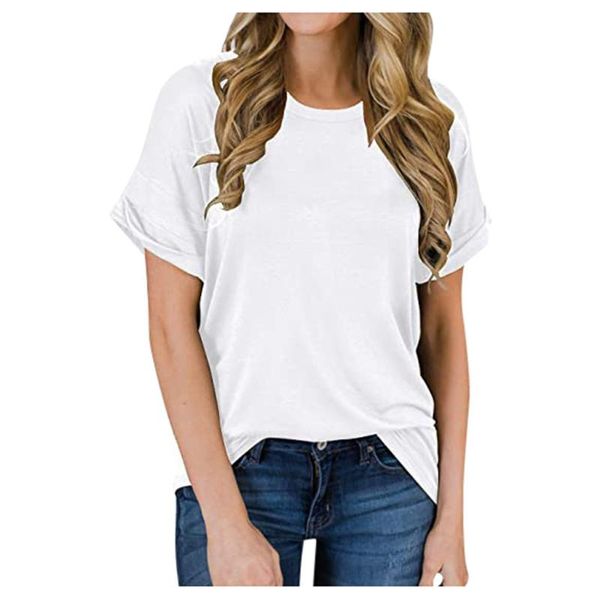 

women's blouses & shirts fashion womens white 2xl plus size summer casual o-neck loose solid blouse blusas mujer de moda 2021