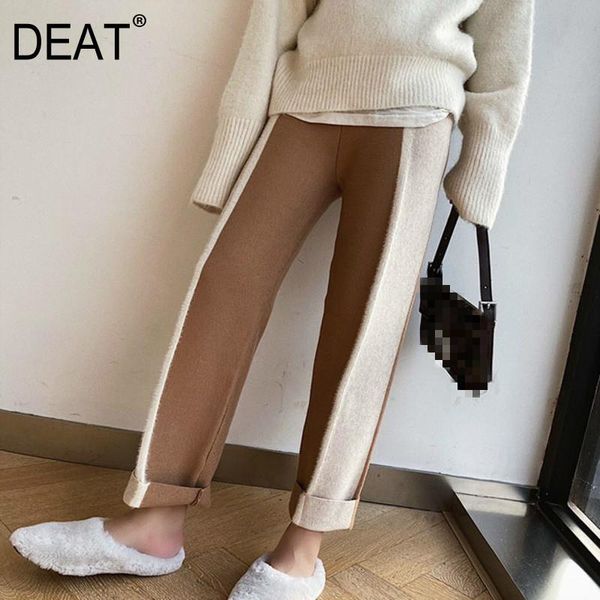 

women's pants & capris [deat] 2021 fashion korean trend knit straight loose plush flanging elastic waist leisure wild clothes ap385, Black;white