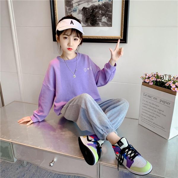 

clothing sets girls' leisure sports suit 2021 spring and autumn big sweaters korean version of the net celebrity two-piece foreign, White