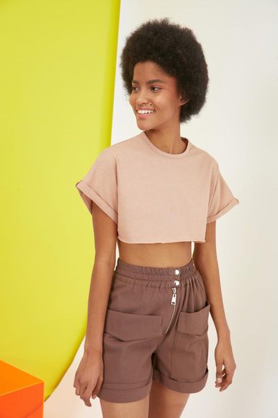 

women's t-shirt trendyol super crop knitted twoss21ts0091, White