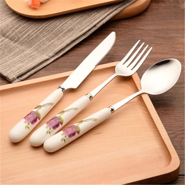 

dinnerware sets 1pc ceramic handle stainless steel west tableware cutlery kitchen knives fork spoon set steak knife