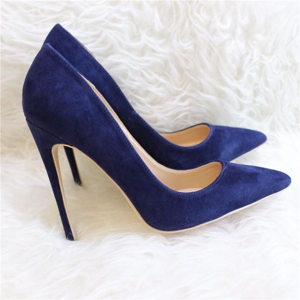 

dress shoes dark blue suede thin heels pumps low cut pointed toe slip-on party high women stiletto single, Black