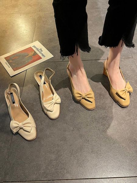 

sandals clear heels bow shoes chunky suit female beige espadrilles platform 2021 women's all-match buckle retro block fashion bl, Black
