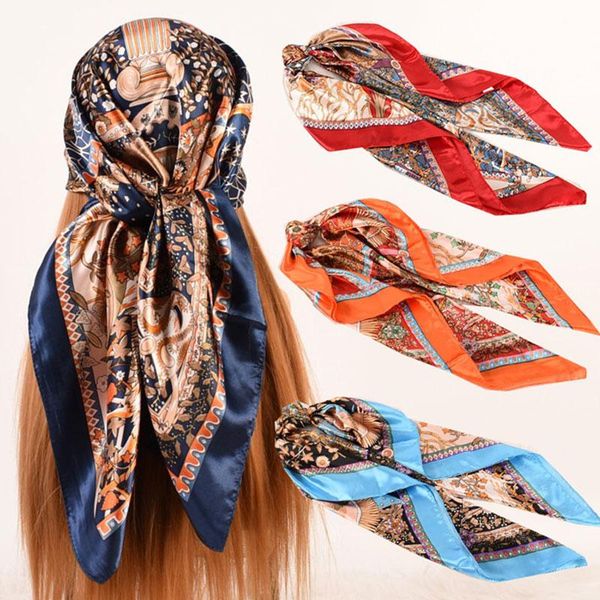 

scarves 90*90cm square silk women satin hijab scarf female shawls and wraps hair head headbands fashion bandanna, Blue;gray