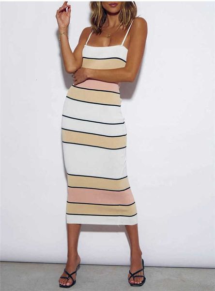 

summer dress suspender contrast stripe sleeveless tight, Black;gray