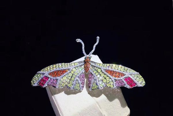 

multi color insect butterfly brooch pins 925 sterling silver with cubic zircon fine women jewelry, Gray