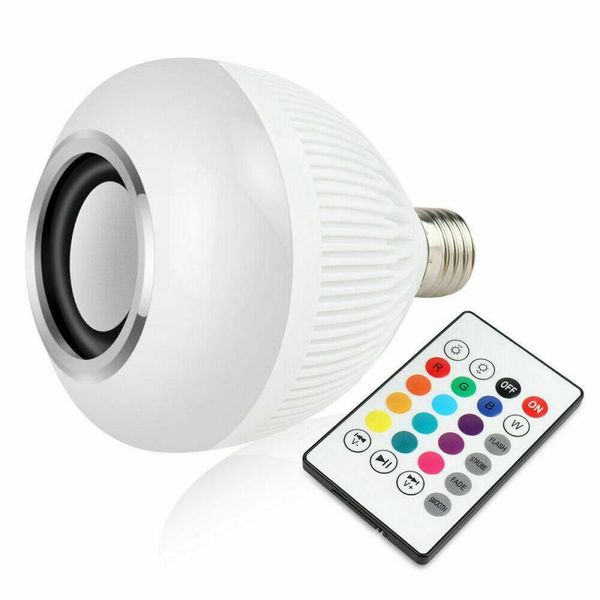

smart home control 12w led bulb e27 rgb light wireless bluetooth audio speaker music playing dimmable lamp with 24 key remote
