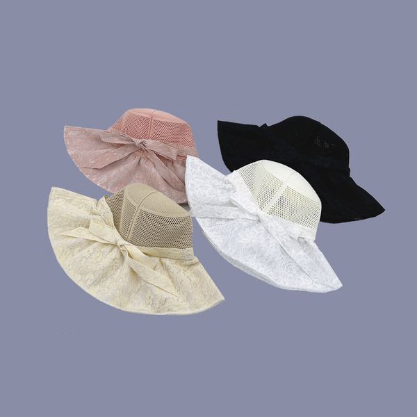 

hat women's summer hollow out breathable lace bow fisherman's fashion elegant wash basin cap sun protection hat accessories black