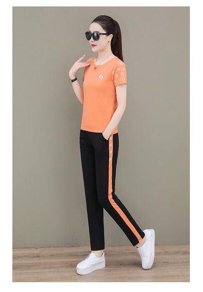 

women's t-shirt casual outfits two pieces tracksuit o neck tee + pants leisurewear streetwear for jogging outing 2021 summer, White