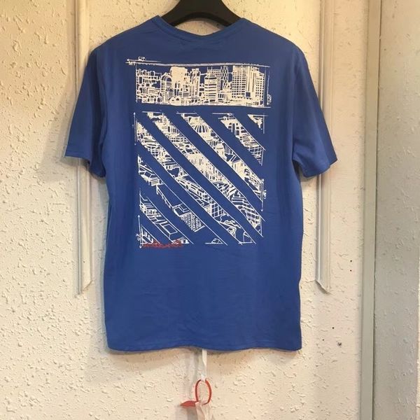 

outline blue off stripe style simple stroke city short sleeve t-shirt european version large loose men and women lovers backing t, White;black