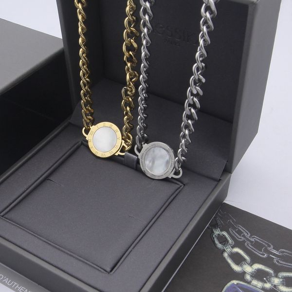 

women designer jewelry gold necklace with shell circle pendant stainless steel roman numerals silver chains choker long necklaces