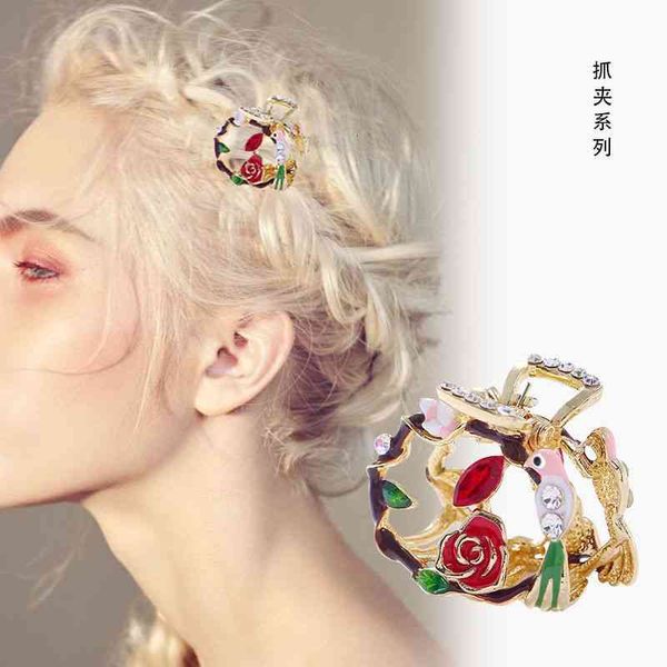 

chinese style products grab clip jewelry korean color painting diamond inlaid women's hair accessories popular horsetail enamel headdre