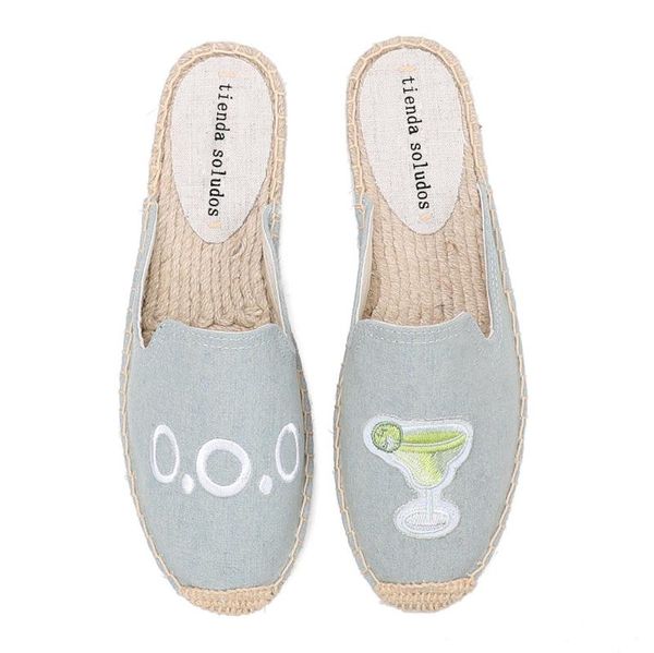 

slippers 2021 rushed rubber hand-painted summer indoor cotton fabric pantufa slides womens espadrilles flat shoes, Black