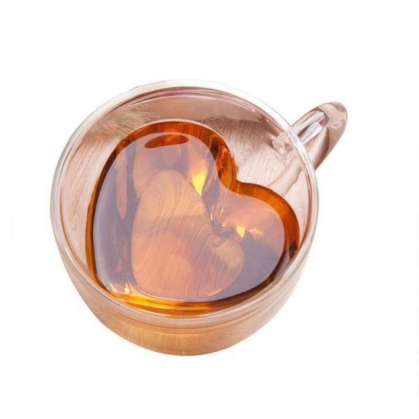 

wine glasses double heart-shaped love cup coffee juice glass water insulated high borosilicate with handle