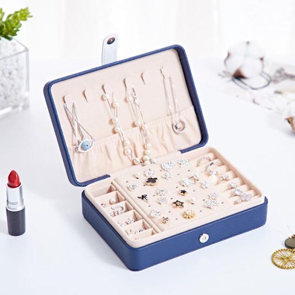 

casket for jewelry organizer cosmetics storage makeup double-layer box earrings ring flannel boxes & bins