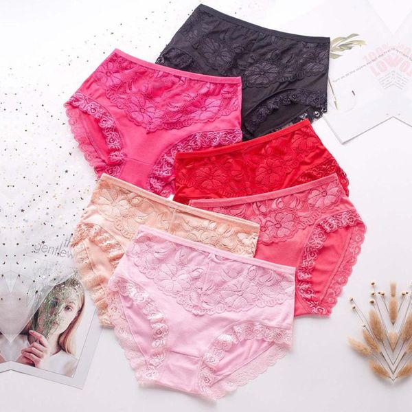 

women's panties 1pc erotic lingerie ladies elastic lace flowers breathable briefs soft g-string thongs charming underwear, Black;pink