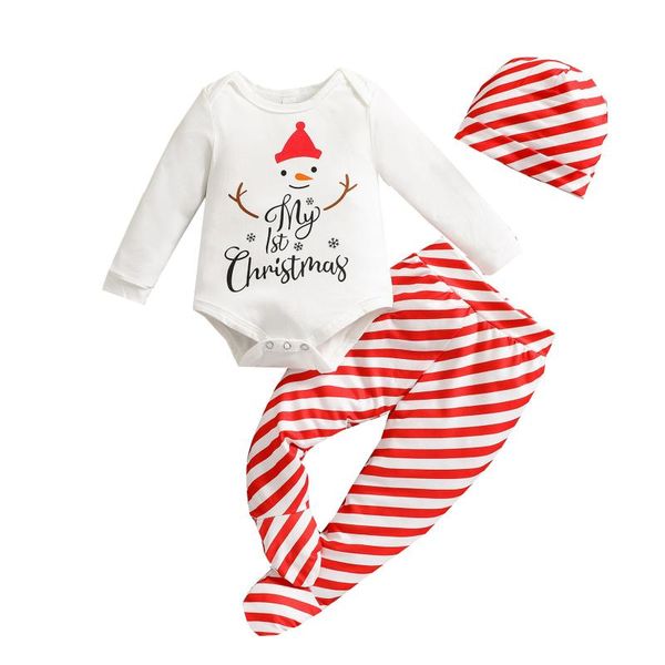 

clothing sets my 1st christmas born baby boy girl long sleeve cotton bodysuit striped pant hat 3pcs xmas clothes set, White