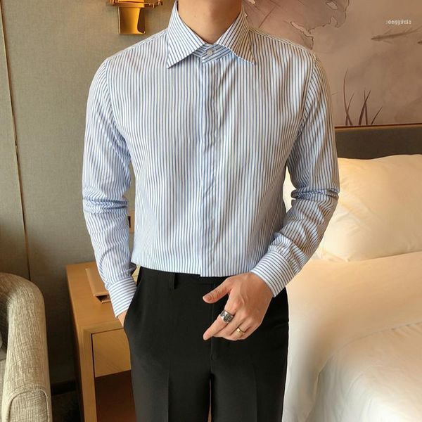 

men's dress shirts striped shirt men long-sleeved slim party 2021 korean business casual formal camisa social masculina1, White;black