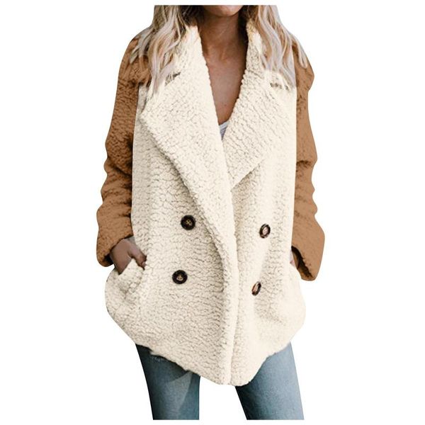 

women's fur & faux teddy coat women coats long sleeve fluffy jackets winter warm female jacket oversized casual 2021, Black