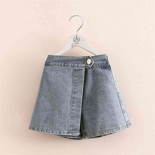 

summer casual design 2 3 4 5 6 7 8 9 10 years cotton button denim gray short culottes shorts for kids baby girl 210701, Black