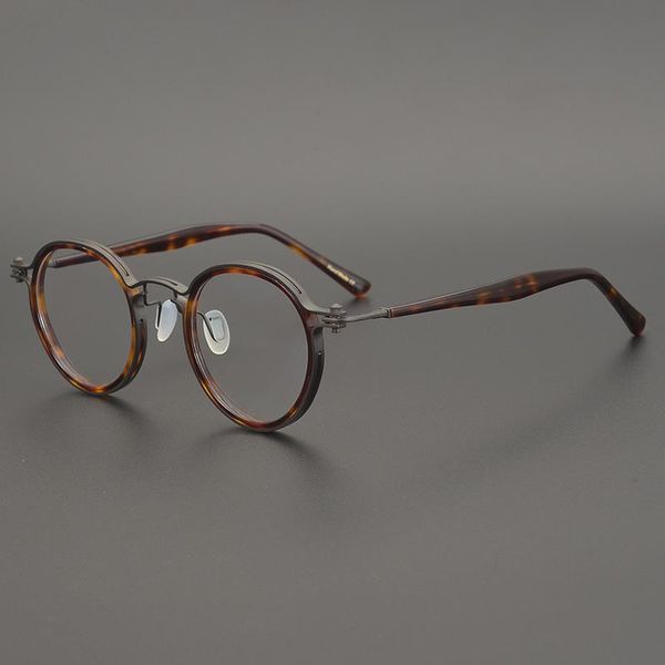 

fashion sunglasses frames hand-made titanium acetate vintage round eyeglasses for men women retro eye glasses frame optical myopia prescript, Black
