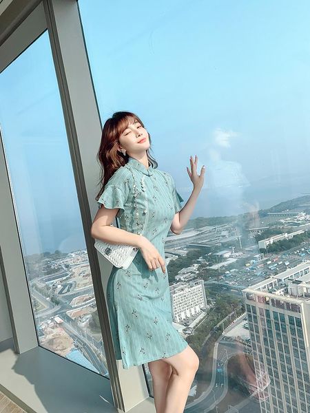 

9111# summer young girl modified dress vintage retro chinese improved cheongsam elegant mandarin collar female qipao ethnic clothing, Red