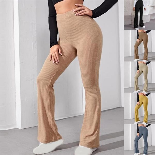

high waist flared trousers summer women pant tight fitting straight casual knitted sports, Black;white