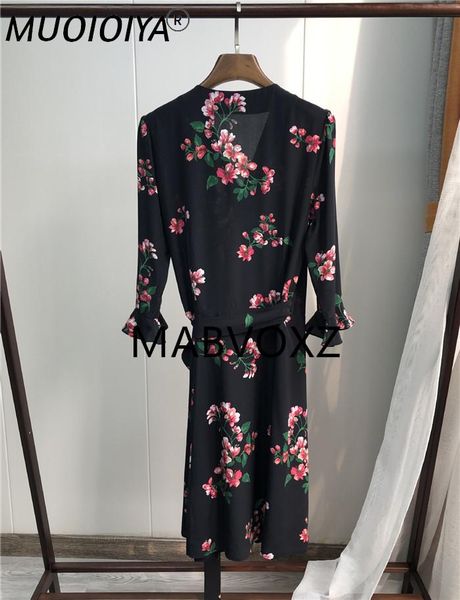 

casual dresses 2021 women black wrap dress begonia flower print silk v neck with belt, Black;gray