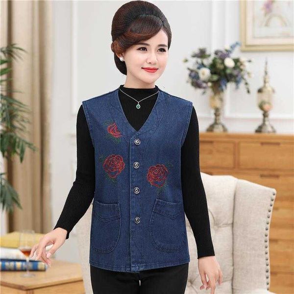 

women's vests spring autumn denim vest womens clothing vintage floral embroidery jean jackets coats v-neck sleeveless waistco gcfv, Black;white