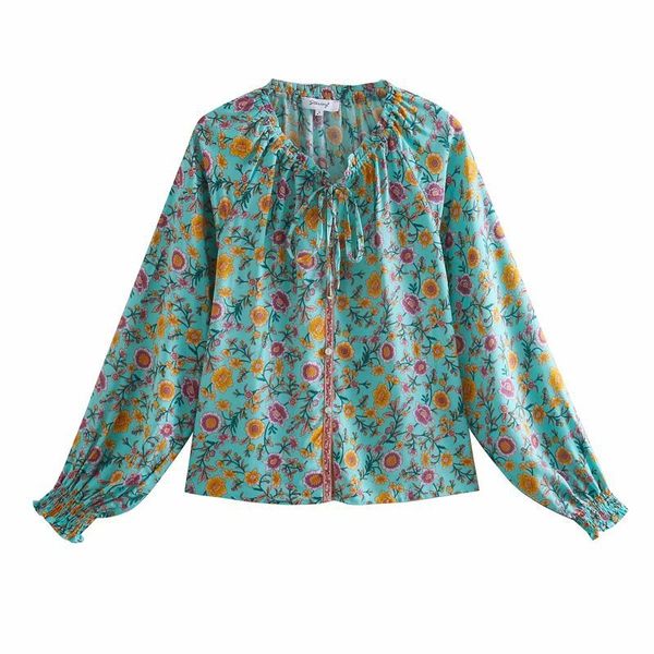 

women's blouses & shirts boho beach 2021 new summer women cotton rayon clothes floral print holiday seaside bohemian tunic va, White