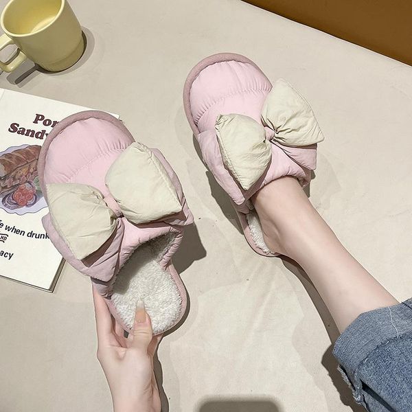 

slippers winter woman slipper flat shoes female luxury slides pantofle butterfly-knot cover toe flock low designer 2021 down basic short, Black