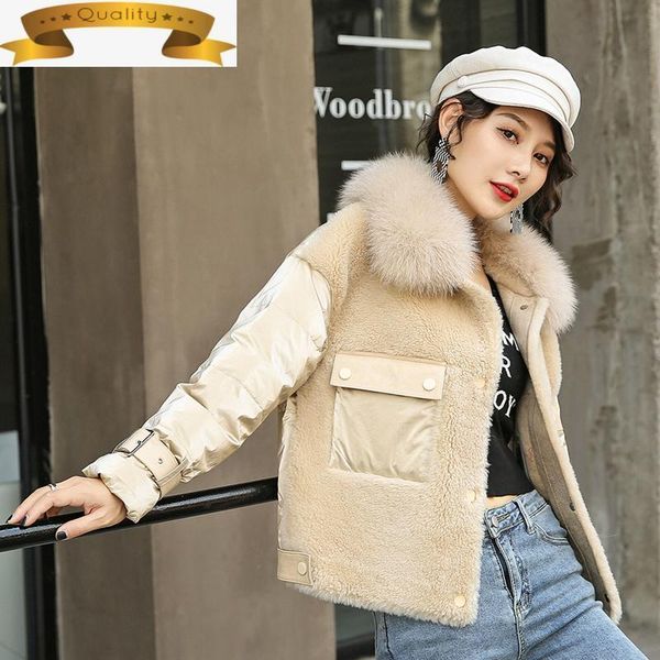 

women's fur & faux real 100% coat wool female jacket winter coats women 2021 down collar mujeres abrigos b1109 pph1731, Black