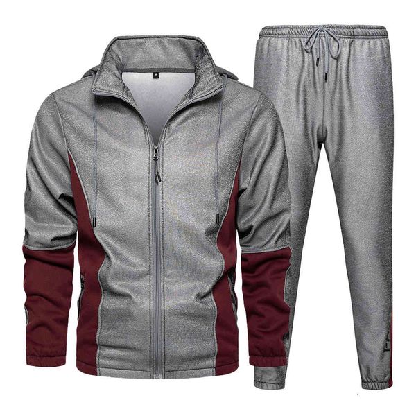 

men's tracksuits tracksuit set jacket+pants workwear patchwork sportswear 2 piece hip hop streetwear baseball suit for men clothin, Gray