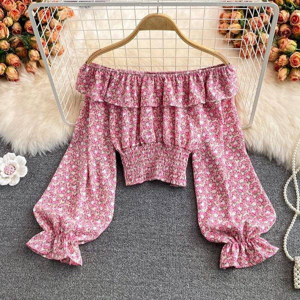 

women's blouses & shirts off shoulder blusas women chiffon causal blouse woman long sleeve floral print shirt femme crop, White