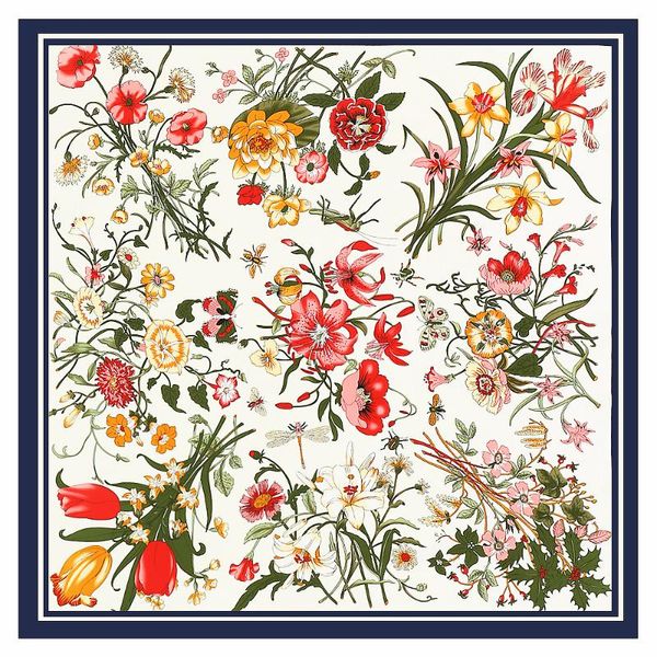 

130cm 100% twill silk scarves luxury floral square scarf women brand hijab shawl design bandana foulard for lady, Blue;gray