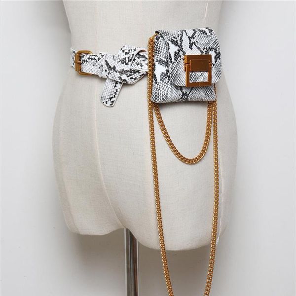 

waist bags mini snake skin female chains shoulder bag leather fanny pack for women fashion small belt purse