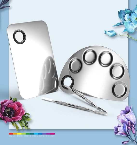 

nail art kits 150mm*100mm stainless steel color-mix palette set rectangle& semicircle toner pen and polish-mix make-up tool