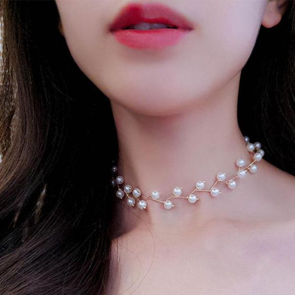 

chokers korean jewelry fashion simple short necklace imitation pearl gold women statement choker, Golden;silver