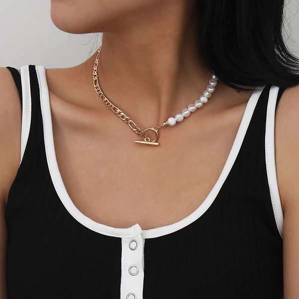 

chains fashion baroque pearl chain nelace women collar wedding punk toggle circle bead choker nelaces 2021 jewelry, Silver