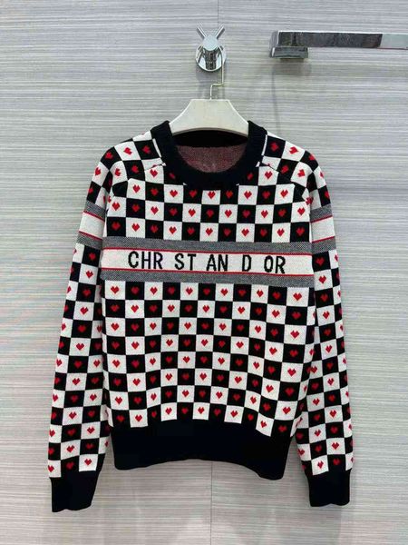 

jacket d family tanabata valentine's day 2021 early autumn black-and-white checkered love jacquard white fumei knitwear female, Black;brown