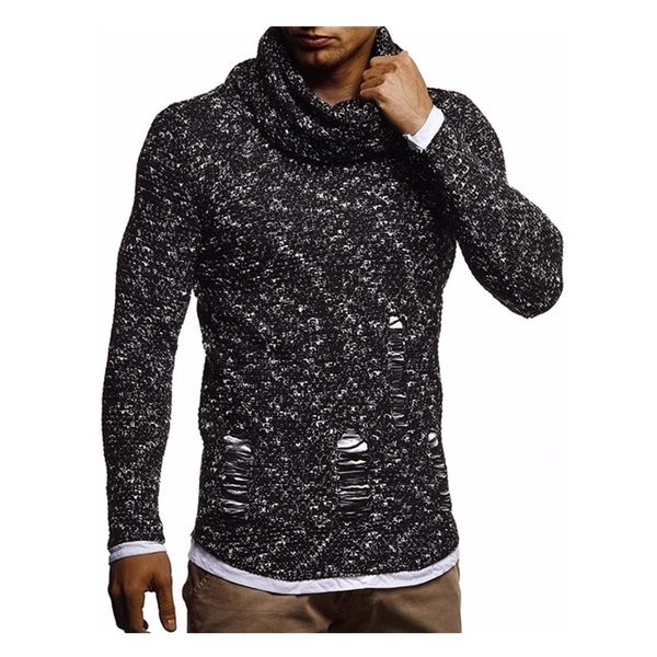

men's fashion sweaters 2021 winter pile ne hole knitting solid top, White;black