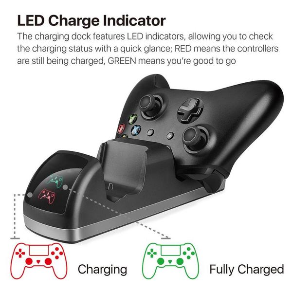 

game controllers & joysticks dual dock charger charging station + 2 rechargeable battery for xbox one x slim controller charge indicator dis