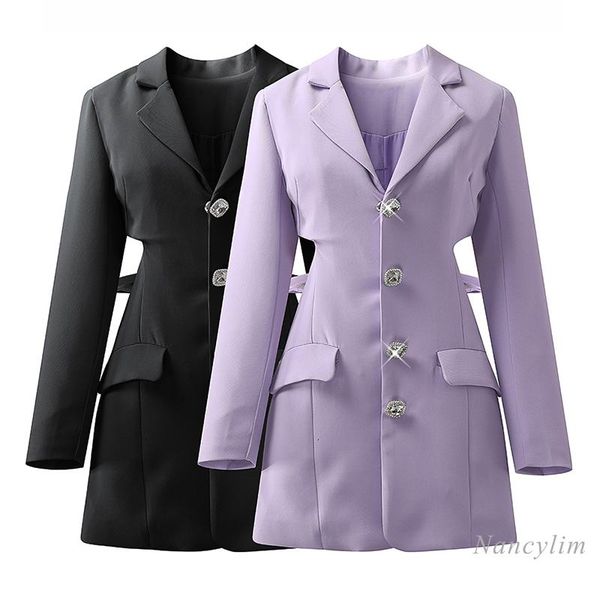 

casual dresses fall women's dress 2021 autumn korean fashion design hollow backless bow ladies business suit purple black, Black;gray