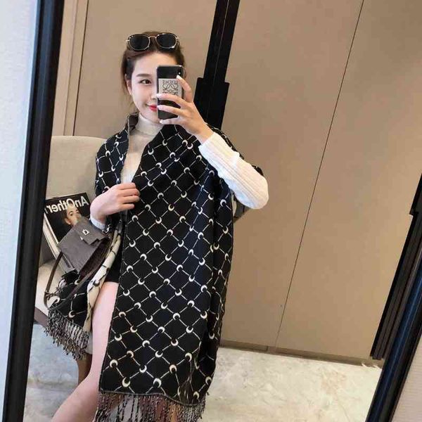 

scarves core spun yarn scarf winter women's imitation cashmere warm tassel shawl thickened cold proof high-end bib, Blue;gray