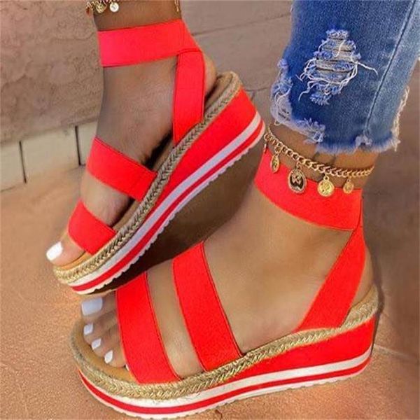 

women's shoes summer large color matching slope heel rope bottom sandals, Black