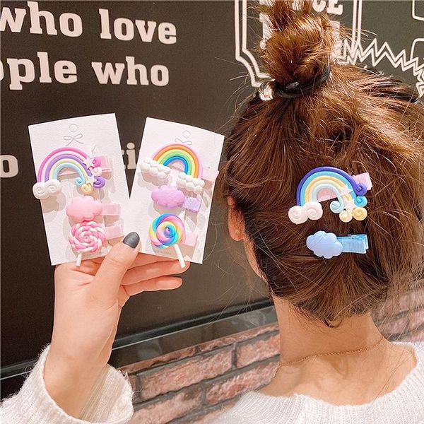 

hair accessories 1set girls cute cartoon lollipop clouds clips kids lovely rainbow hairpins headband barrettes fashion, Slivery;white